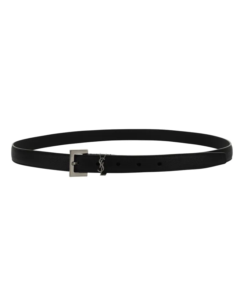 Saint Laurent Men's Leather Belt Black Lambskin Black