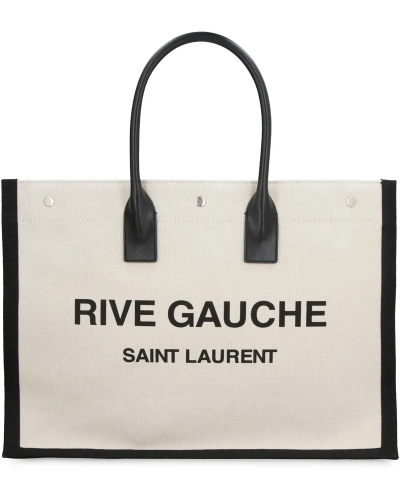 Saint Laurent Men's Rive Gauche Canvas Tote Beige Leather Bags Beige