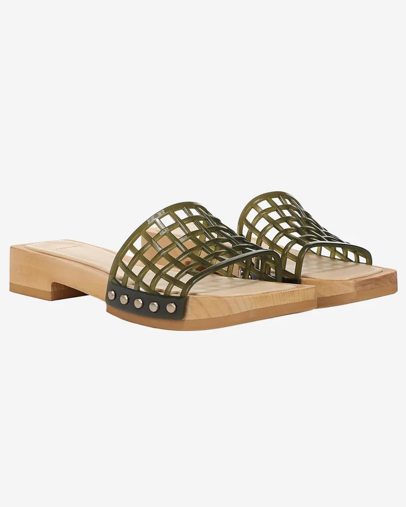 Vince Women's Wooden Sole Sandals Green Pvc Slippers Flat Shoes Green