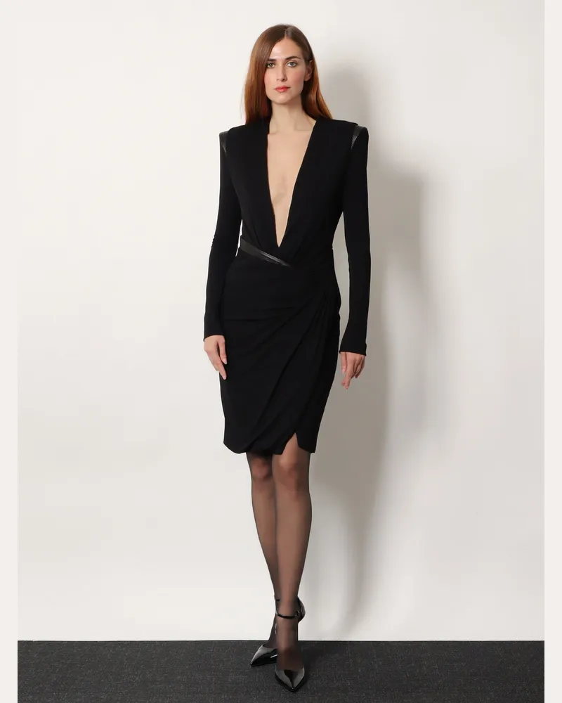 Versace Women's Crepe Mini Dress With V-Neckline Black Viscose Black