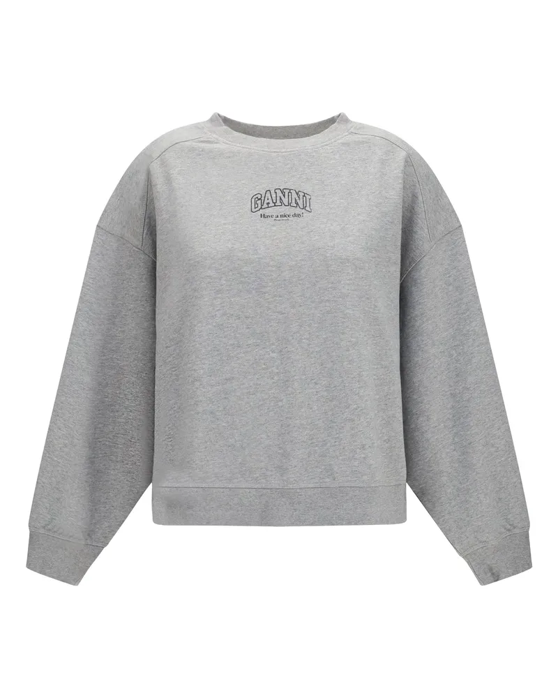 Ganni Women Crewneck Sweatshirt Paloma Cotton Sweatshirts Sweater Gray