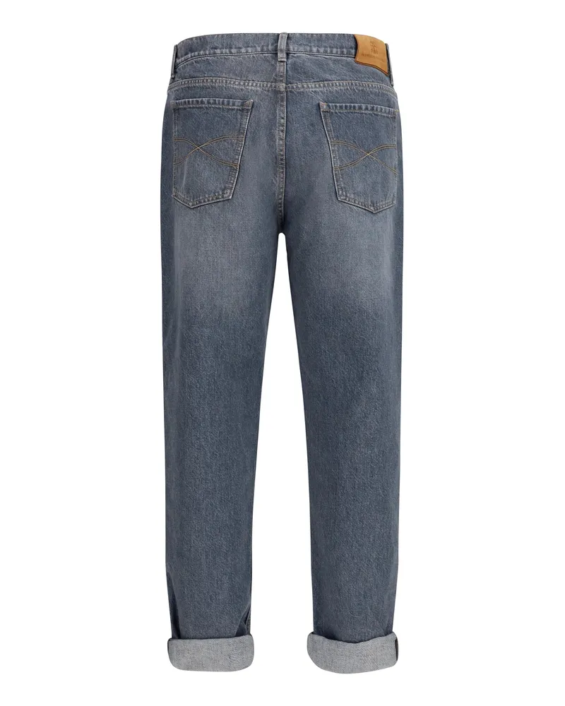 Brunello Cucinelli Straight-Leg Turn-Up Jeans — Gray Gray