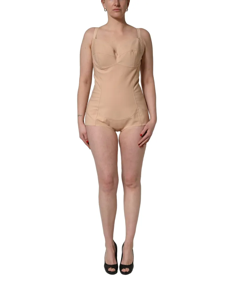 Dolce & Gabbana Women's Nude Nylon Full Body Shaper Bodysuit Top Elastane Beige