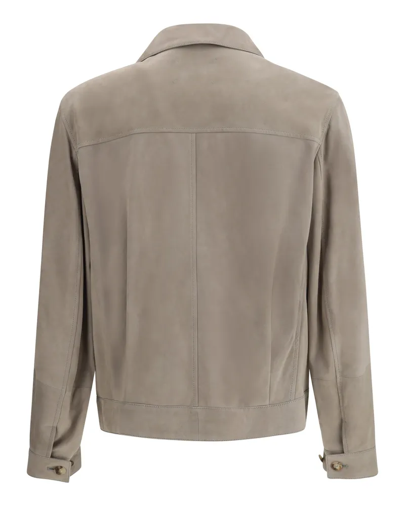 Brunello Cucinelli Men's Suede Jacket Kaky Calf Leather Bos Taurus Down Kaky