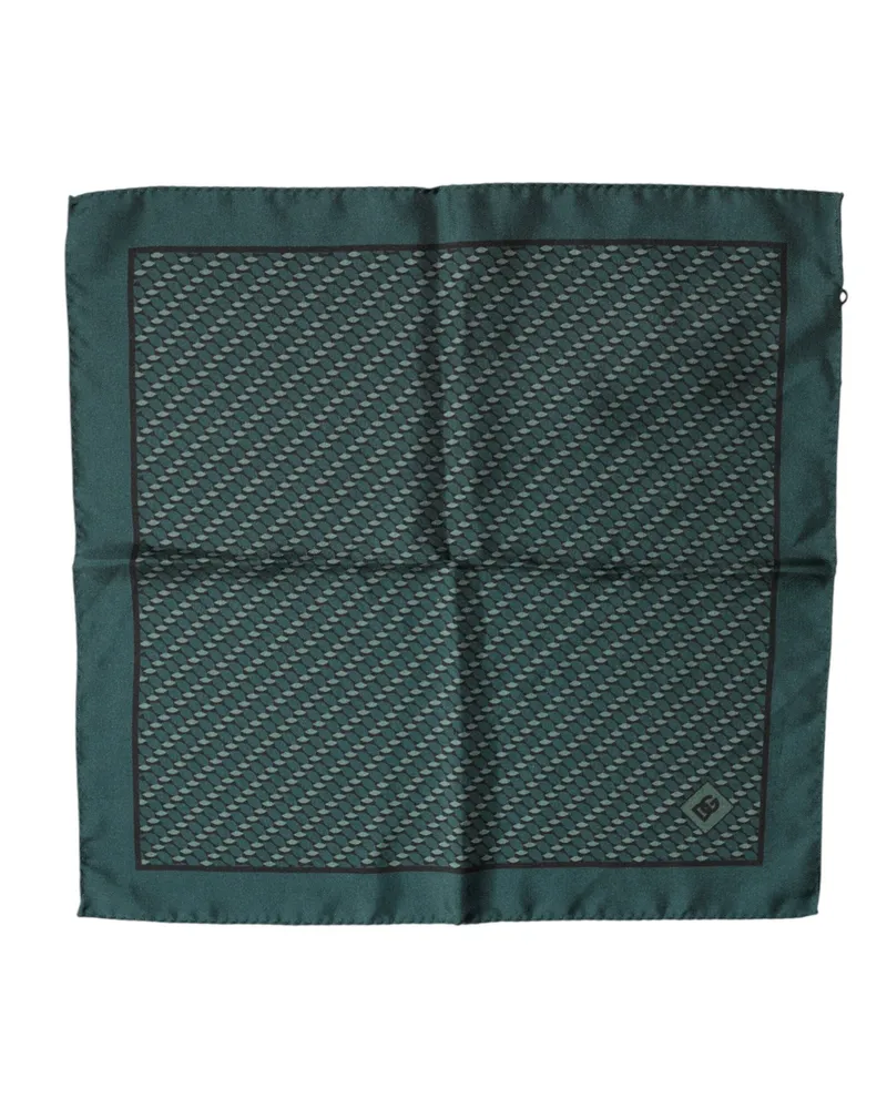 Dolce & Gabbana Men's Dark Green Silk Patterned Handkerchief 32cm X 31cm Scarf Green