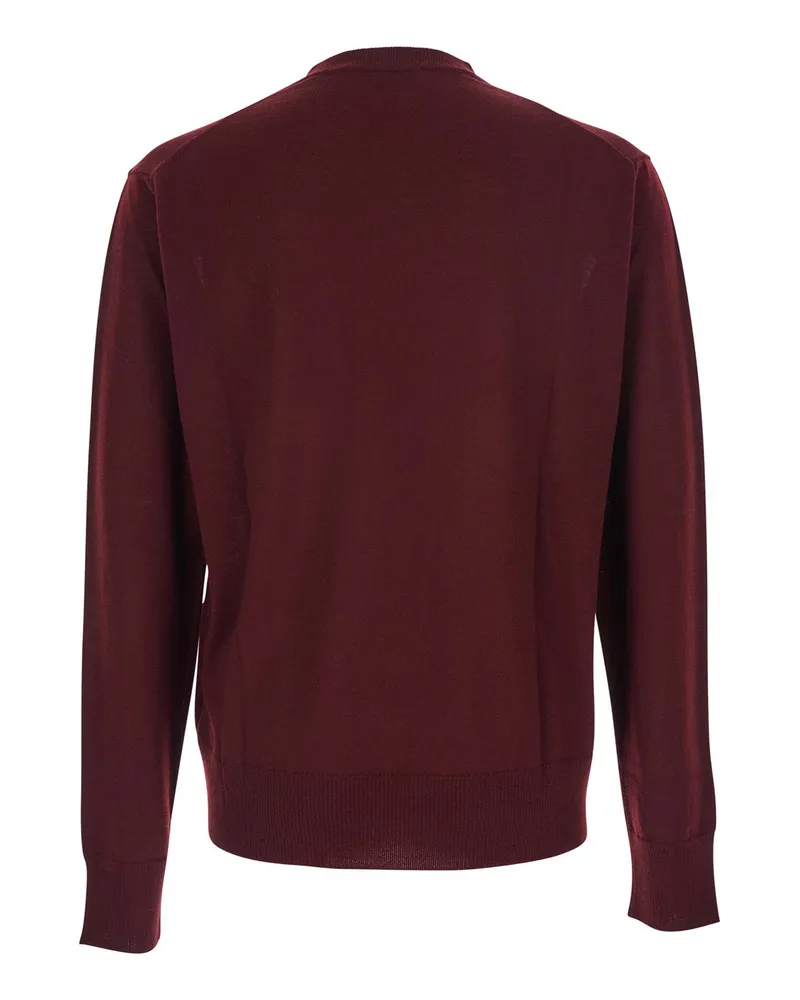 Vivienne Westwood Men Bordeaux Crew Neck Sweater With Orb Logo Virgin Wool Tops Top Burgundy