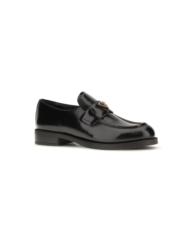 Prada Women's Black Calf Leather Bos Taurus Slip-On Loafers Black