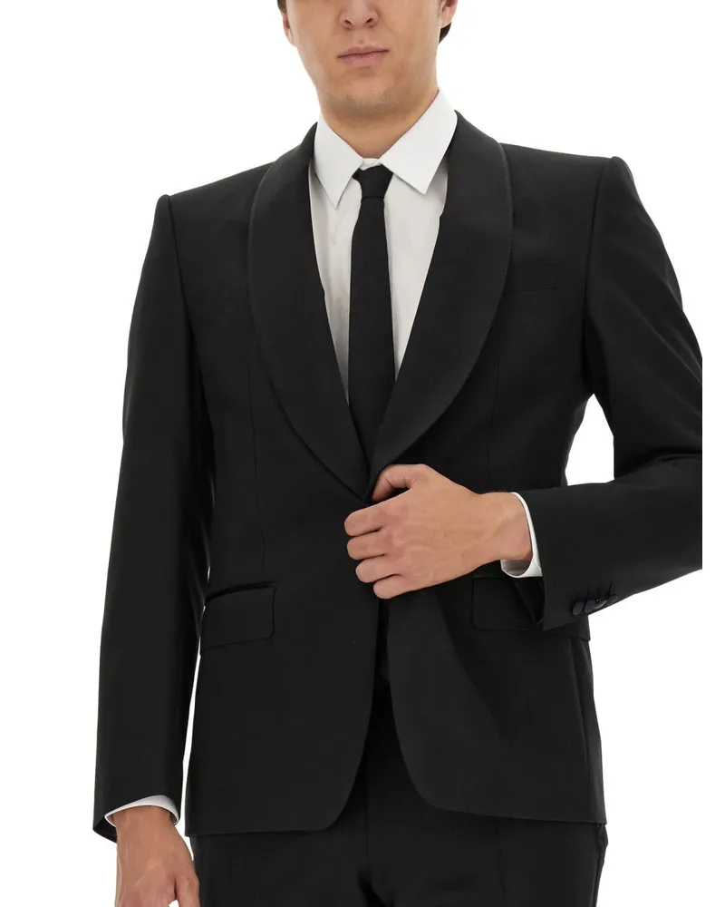 Dolce & Gabbana Virgin Wool Shawl Collar Blazer — Black Black