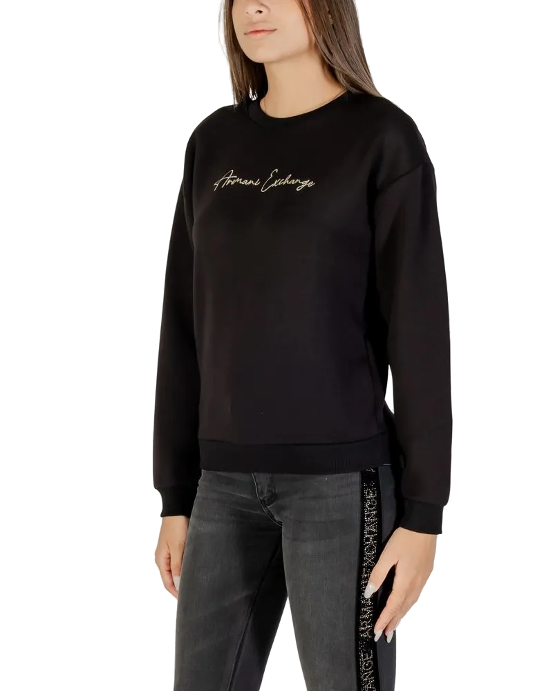 Armani Exchange Embroidered Logo Viscose Sweatshirt — Black Black