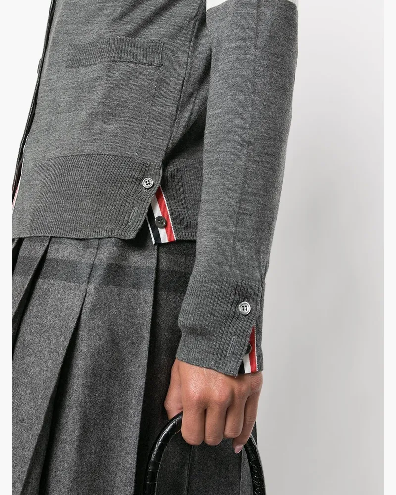 Thom Browne Striped Wool Cardigan — Grey Grey