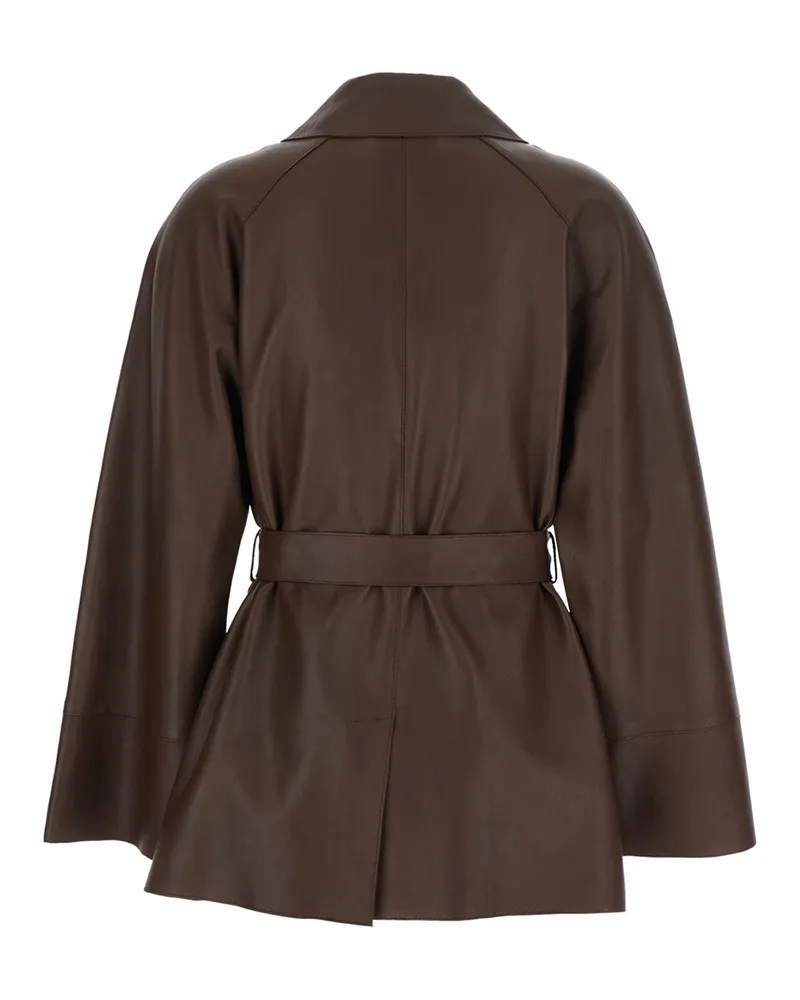 P.A.R.O.S.H. Women's Leather Jacket Wide Collar Brown Lamb Blazers Brown