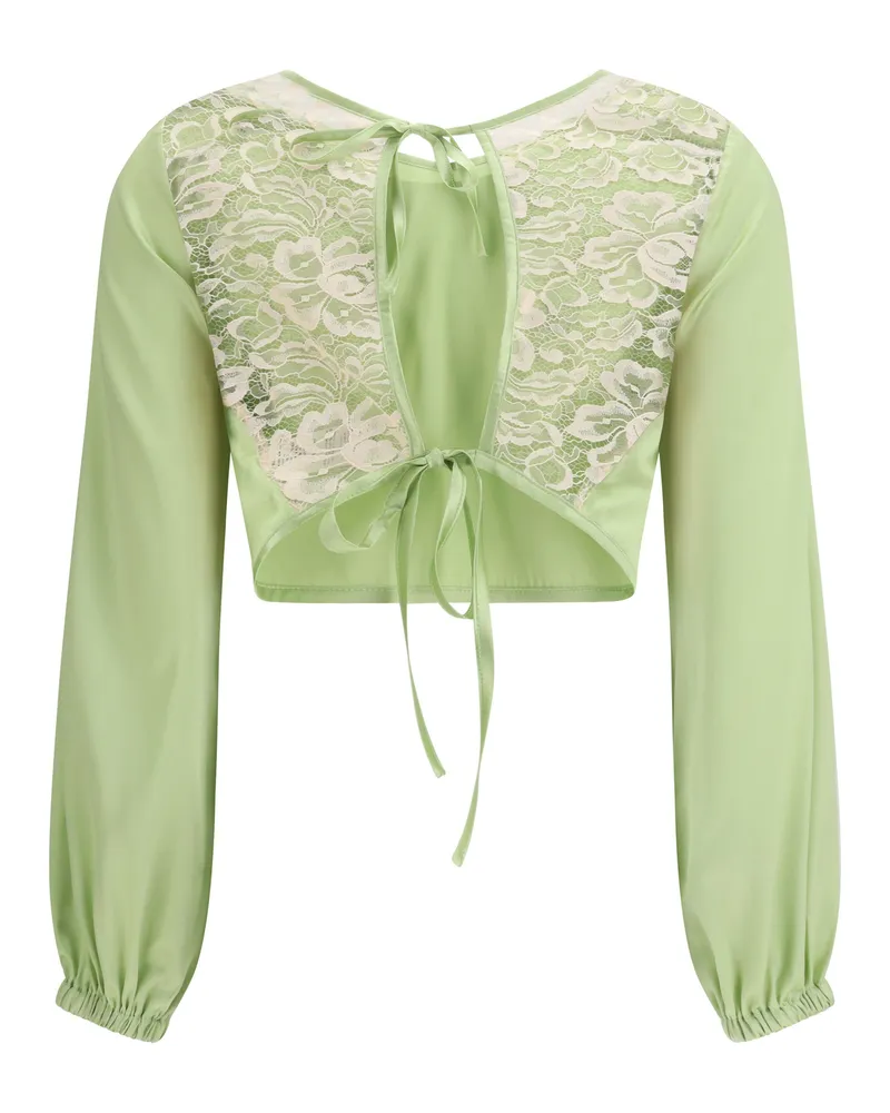 Kristina Ti Women's V-Neck Silk Blouse Apple Outer: Shirt Green
