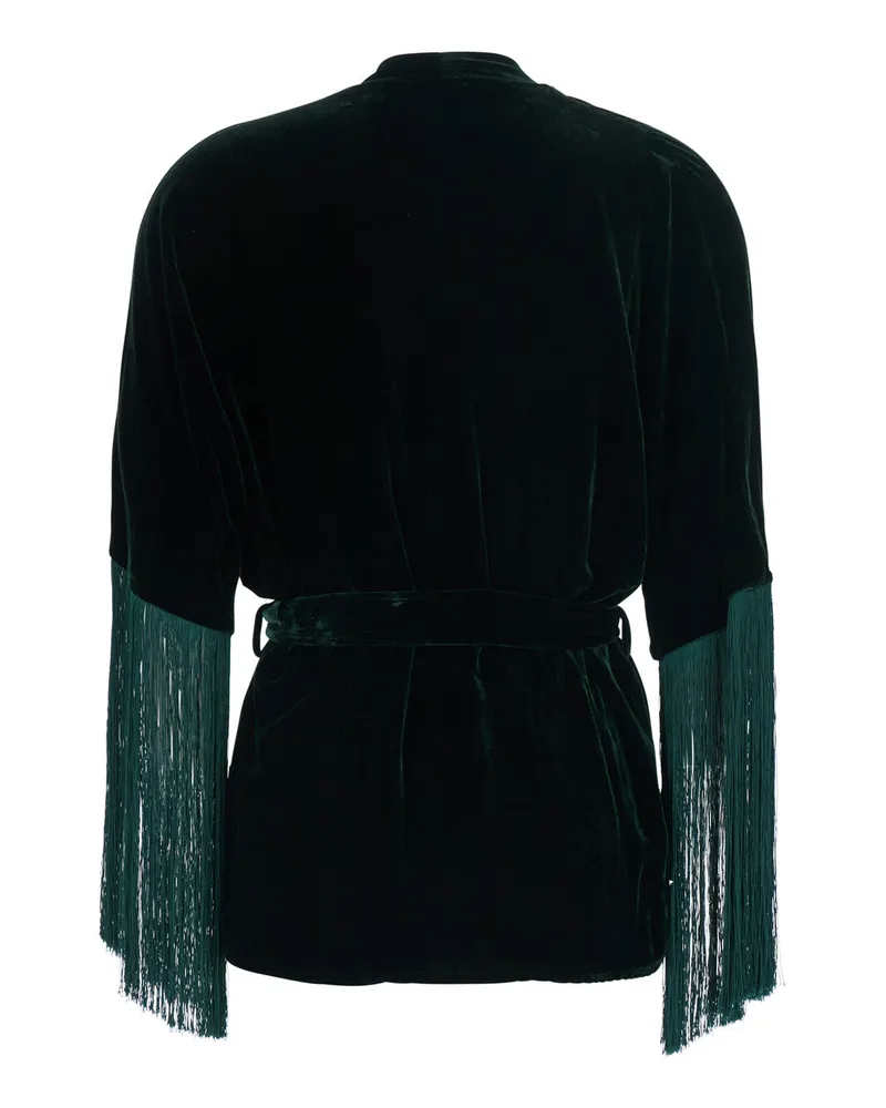 Antonelli Firenze Velvet Fringe Cardigan — Green Green