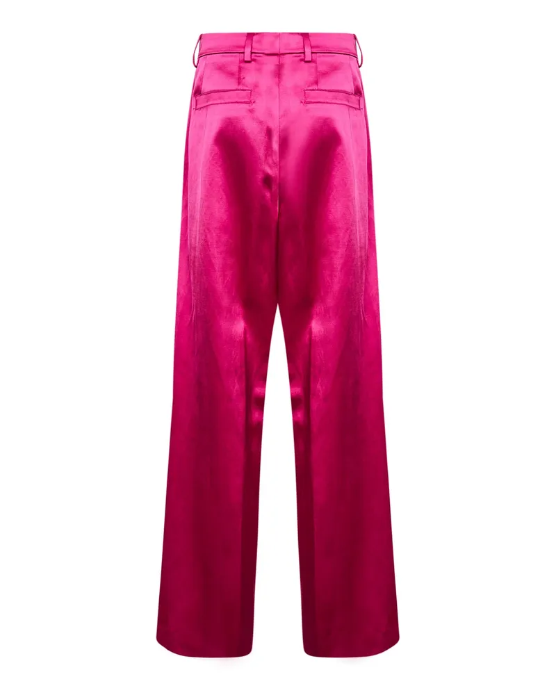 Dries van Noten Women's Trousers Wide-Leg Satin Fuchsia Cotton Pink