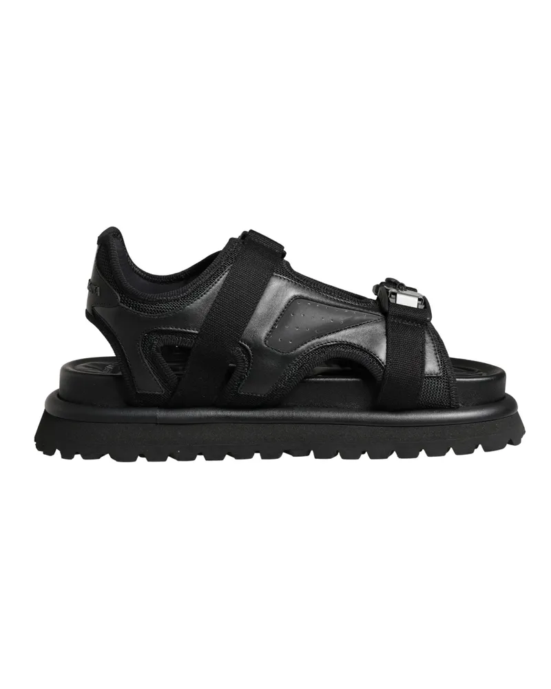 Dolce & Gabbana Black Logo Detailed Men Chunky Sandals Shoes Leather Black