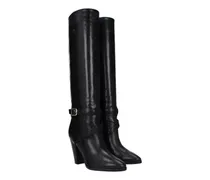 Women's Black Leather High Heel Boots