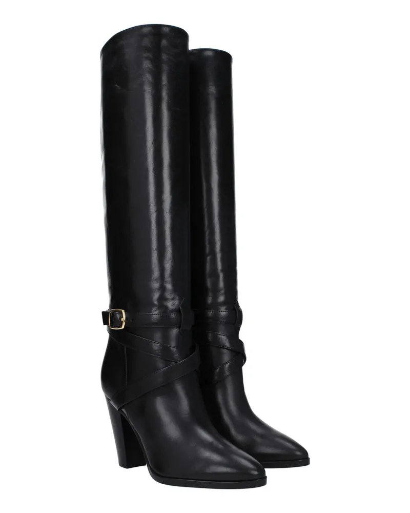 Celine Women's Black Leather High Heel Boots Black