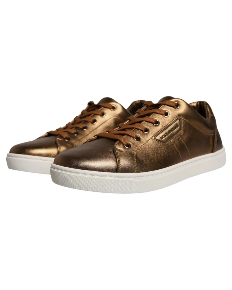 Dolce & Gabbana Gold Leather Logo London Men Sneaker Shoes Gold
