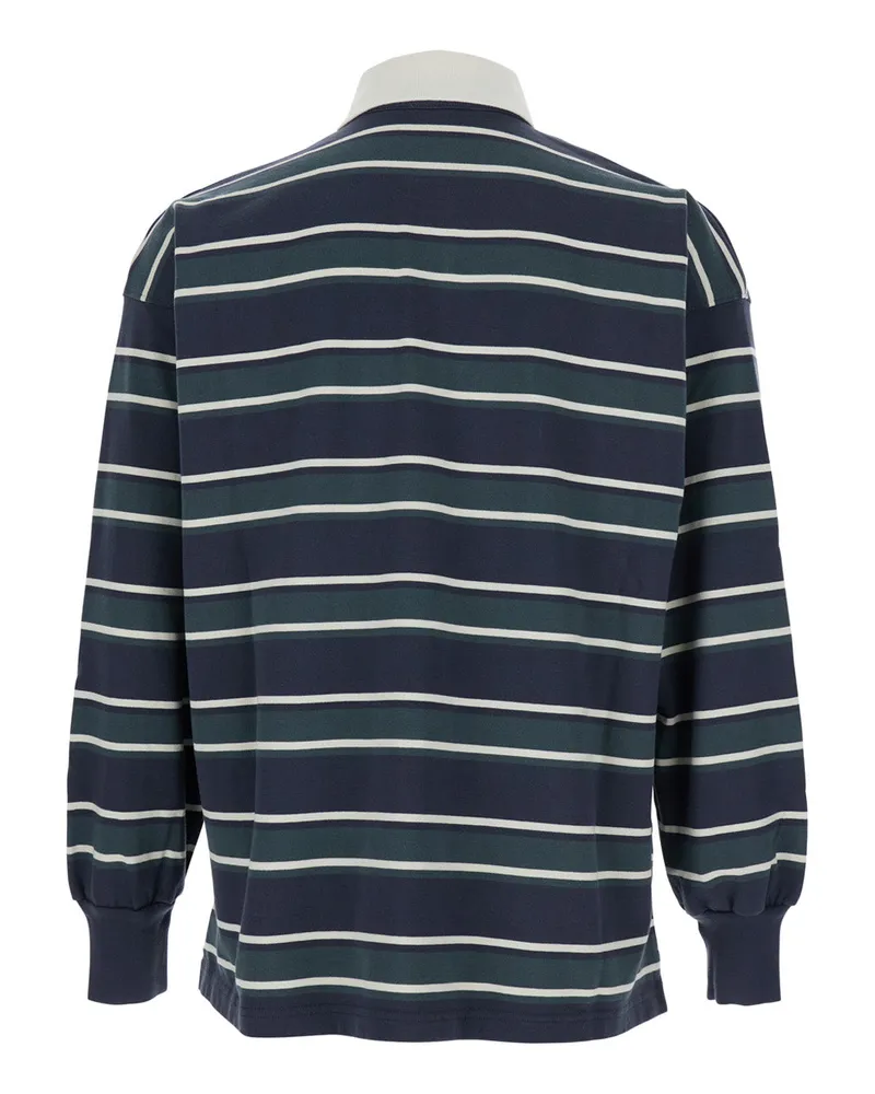 AUTRY Men's Blue Polo Shirt With Striped Motif Cotton T-Shirts And Polos Navy