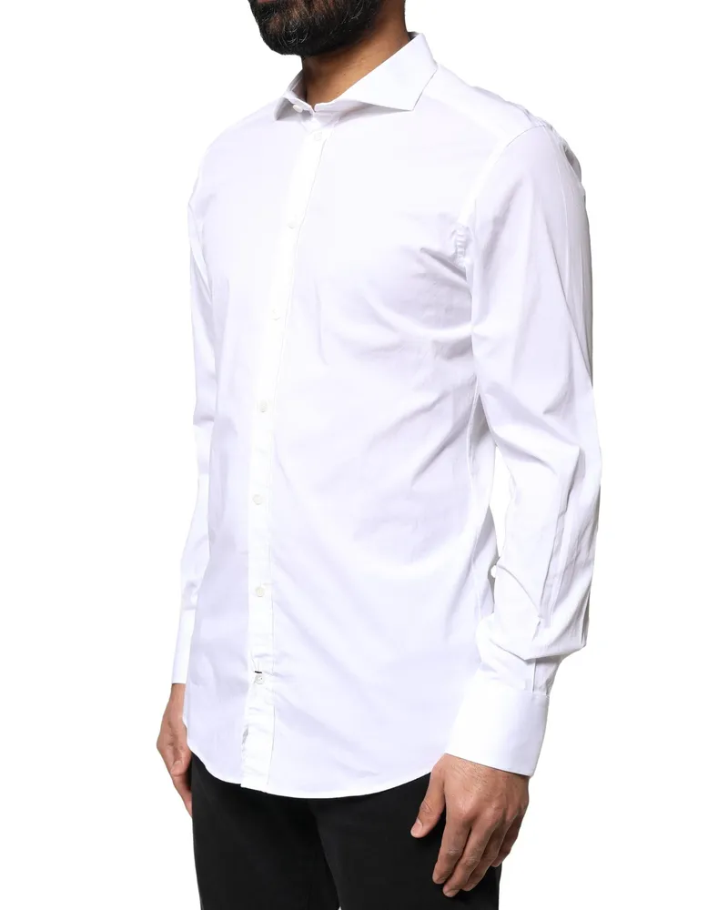 Dolce & Gabbana Men White Gold Cotton Long Sleeves Dress Shirt Elastane White