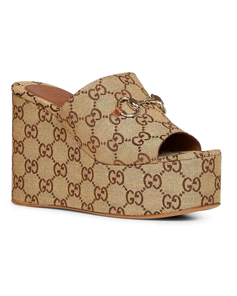 Gucci Men's Wedge Sandals Horsebit Beige-Dark Brown Beige
