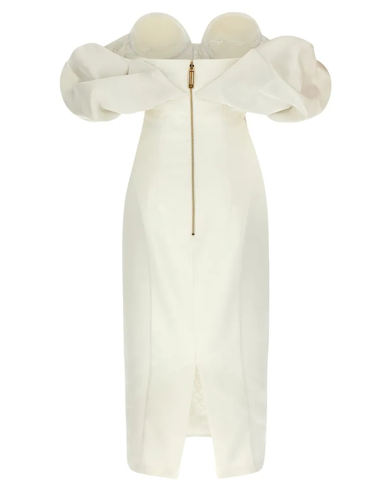 Elisabetta Franchi Off-the-Shoulder Satin Dress — Cream Cream