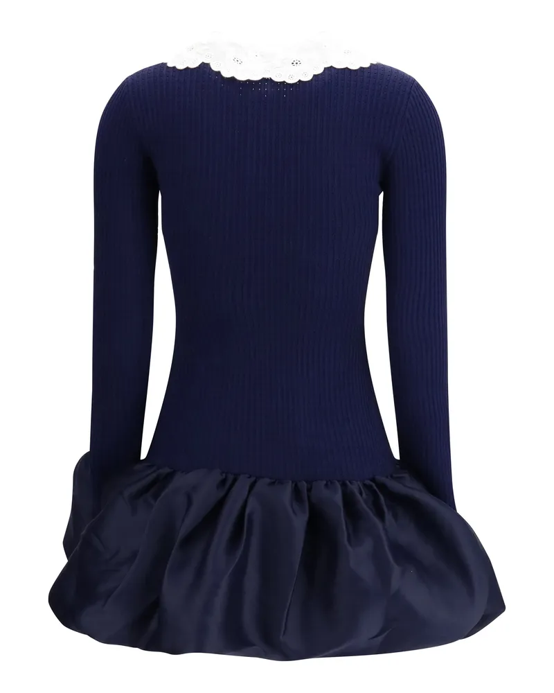Self-Portrait Women Mini Dress Knit & Taffeta Navy Viscose Navy