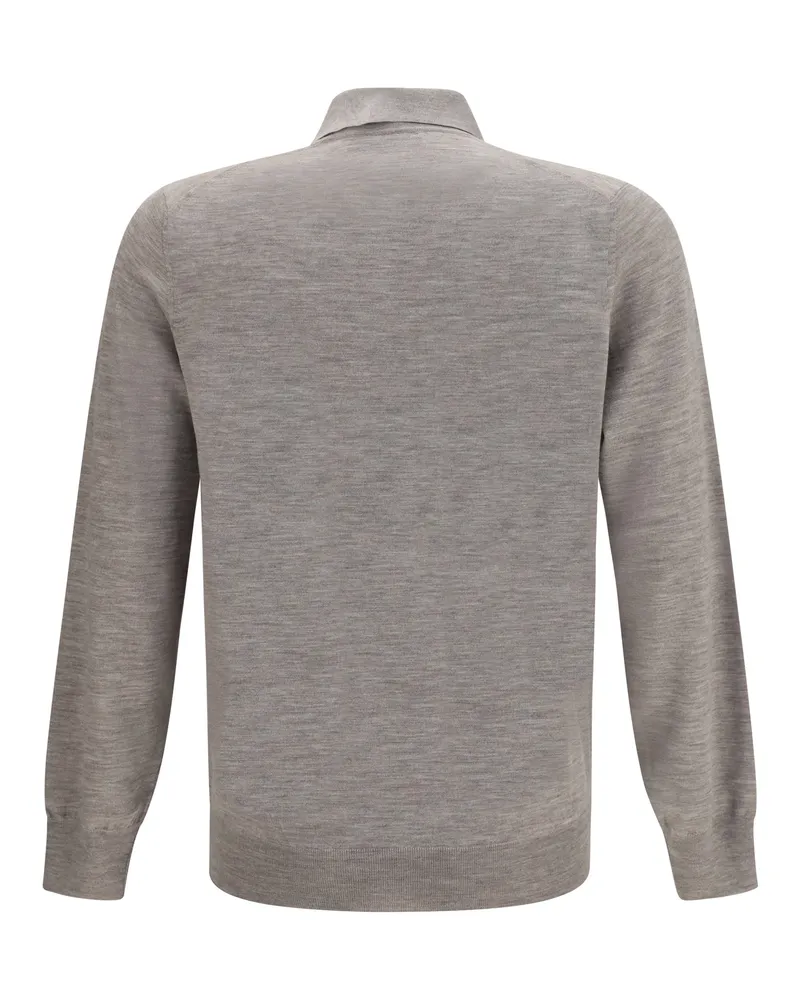 Brunello Cucinelli Men's Virgin Wool Polo Sweater Roccia+nebbia Shirts Gray