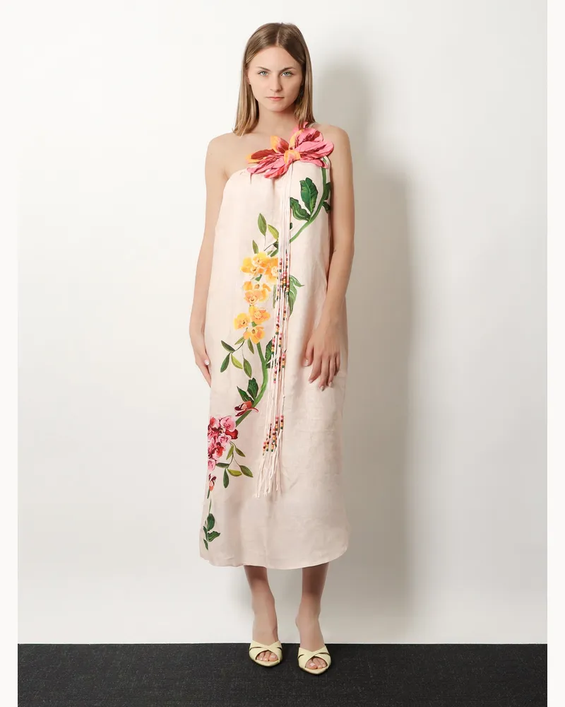 FARM Rio Women's Dress One-Shoulder Linen Pink Pink