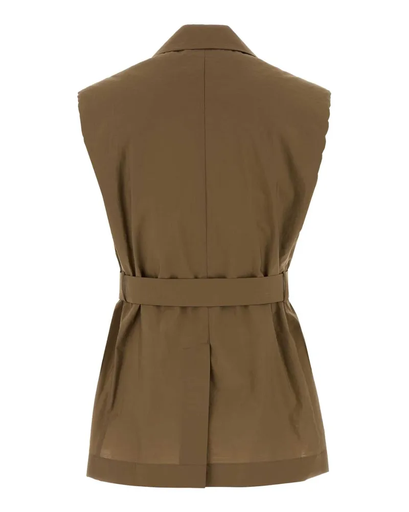 Brunello Cucinelli Women's Cappuccino Cotton Blend Vest C9266 Exterior: Nylon Maglie Sweater Beige