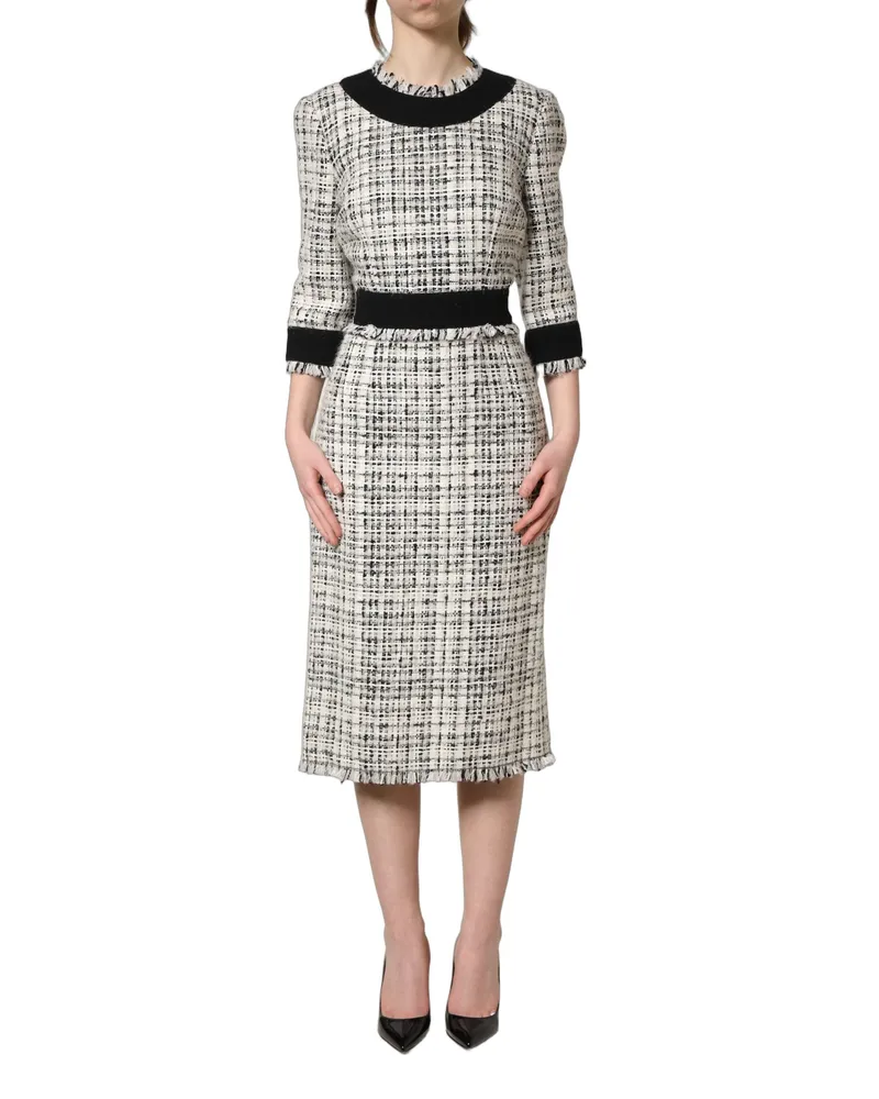 Dolce & Gabbana Women's Black White Tweed Sheath A-Line Midi Dress And Black