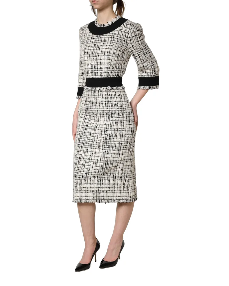 Dolce & Gabbana Tweed Sheath A-Line Midi Dress — Black Black