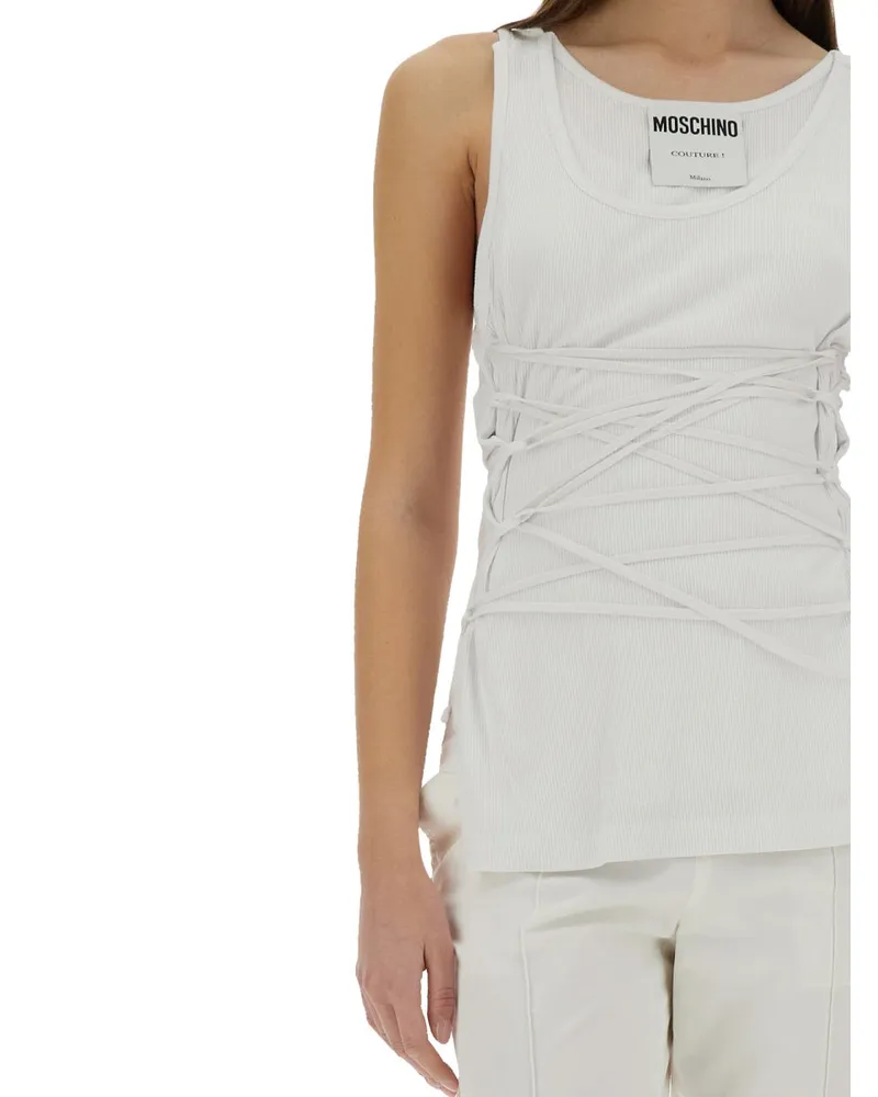 Moschino Lace-Trimmed Viscose Tank Top — White White