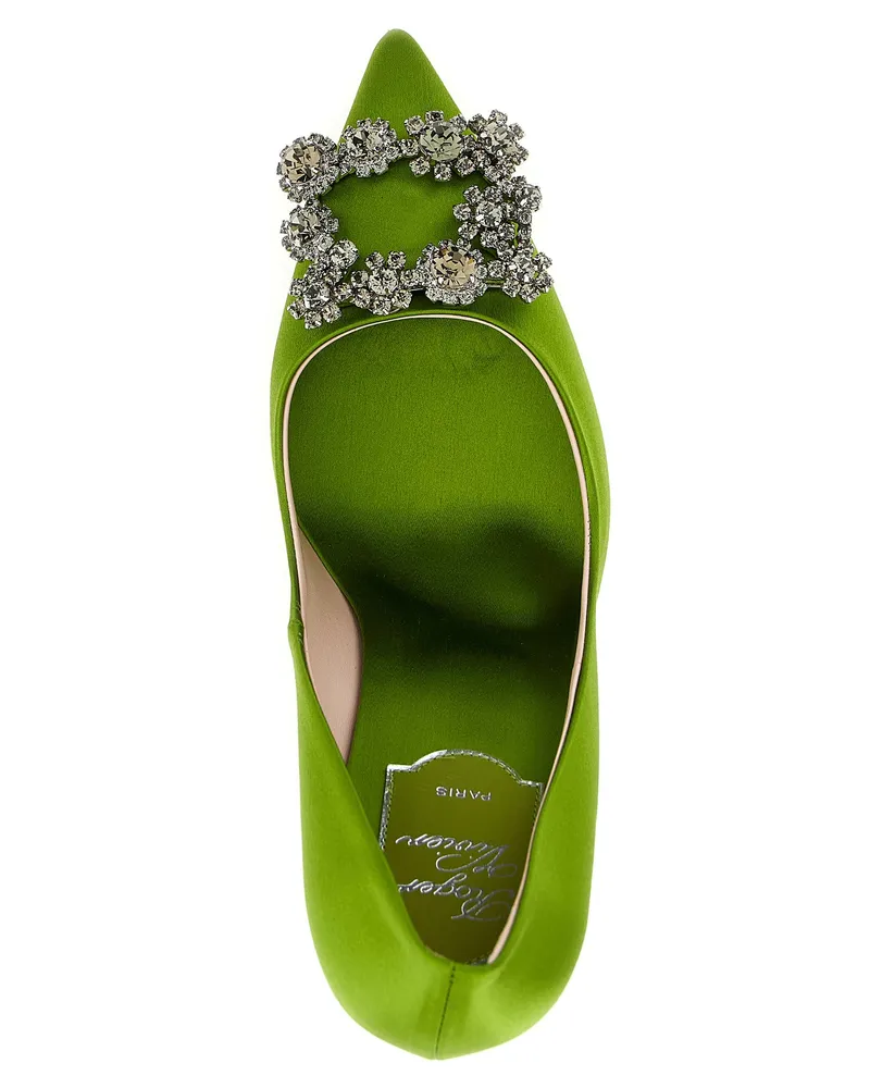 Roger Vivier Women's Flower Strass Pump Green Viscose Silk Green