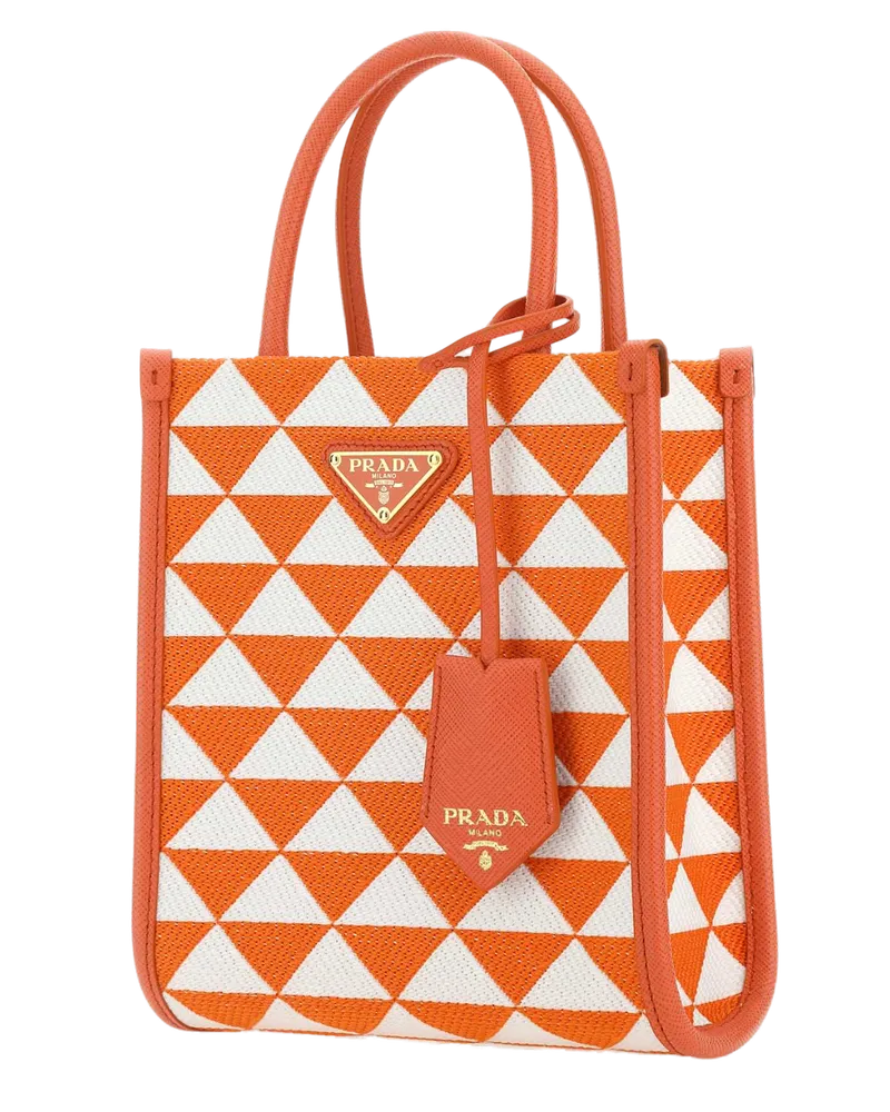 Prada Women's Embroidered Fabric Micro Symbole Handbag Multicolor Pl-Calf Leather Borse A Mano Bag Orange
