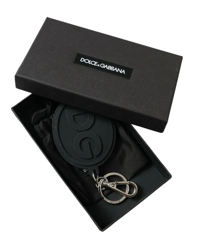 Dolce & Gabbana Women's Black Rubber Dg Logo Silver Brass Metal Keyring Keychain | Accessory Black