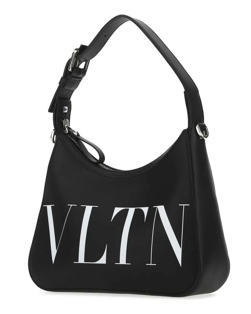 Valentino Garavani Logo-Embroidered Leather Shoulder Bag — Black Black