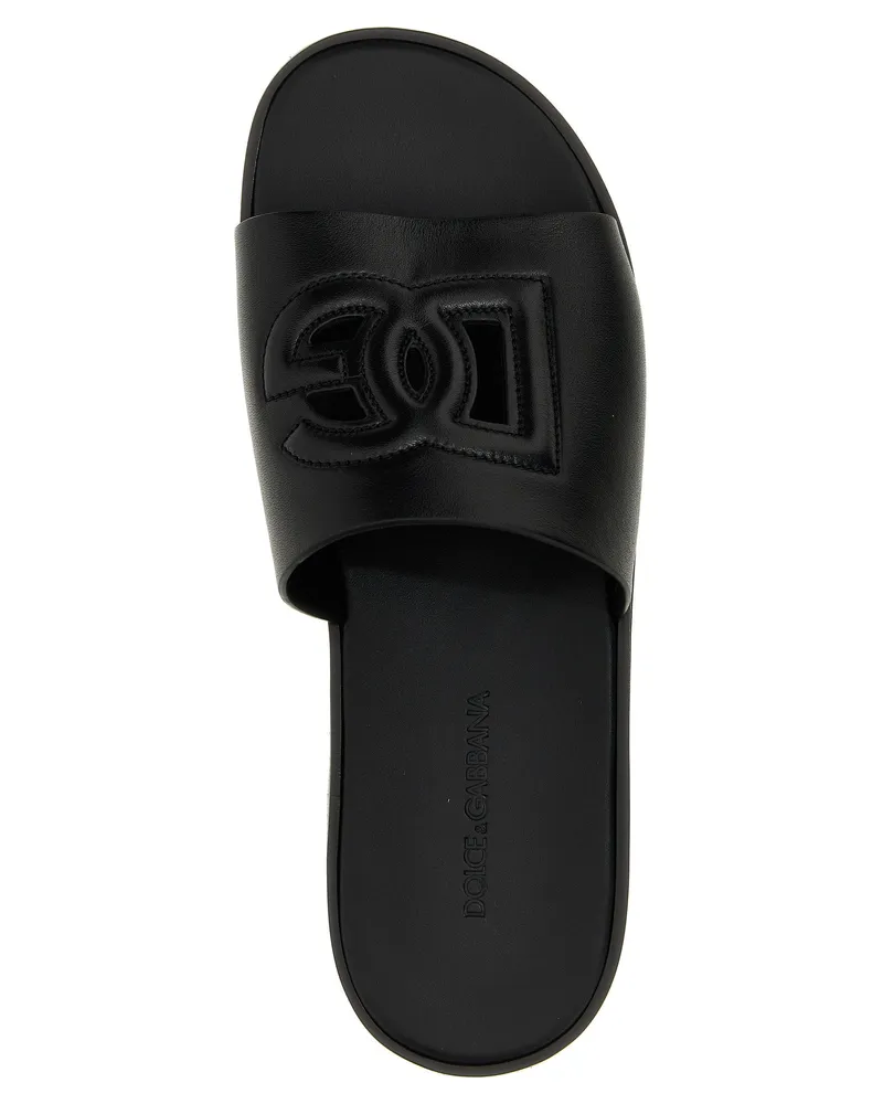 Dolce & Gabbana Men's Black Leather Slides Shoe Black