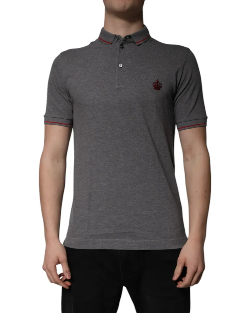 Dolce & Gabbana Men's Crown-Embroidered Cotton Polo Gray Gray