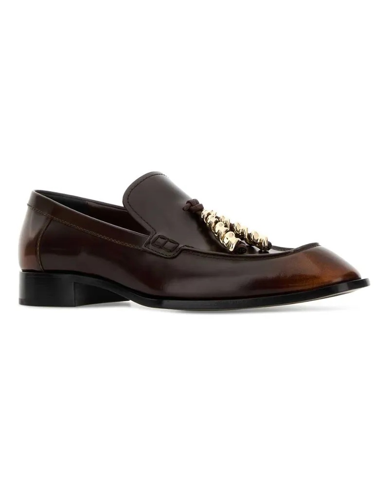 Loewe Women's Chocolate Leather Edge Loafers Brown Mocassini Brown
