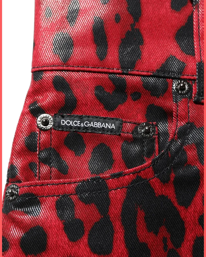Dolce & Gabbana Women's Red Leopard Skinny High Waist Denim Jeans Cotton Elastane Clothing Red