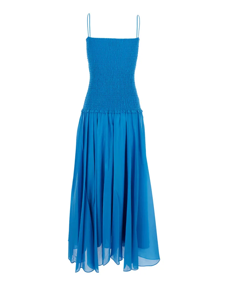 Tory Burch Women's Long Dress Silk-Cotton Blue Blue