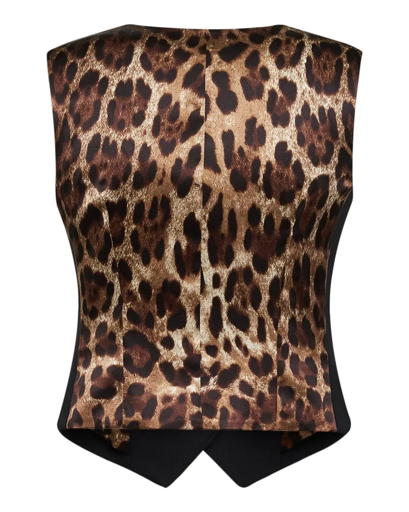 Dolce & Gabbana Women's Wool Vest With Leopard-Print Back Black Virgin Tops Top Black