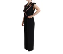 Contrast-Trimmed Virgin Wool Jumpsuit — Black