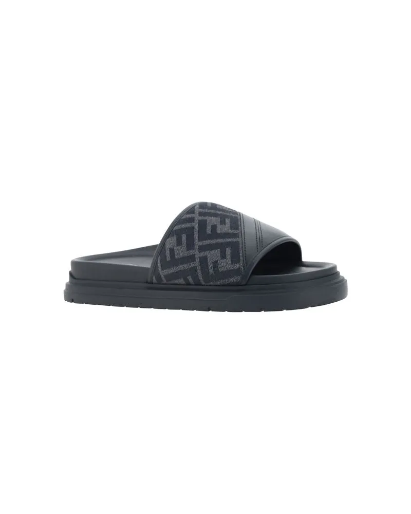 Fendi Men's Gray Fabric Flat Sandals Gray