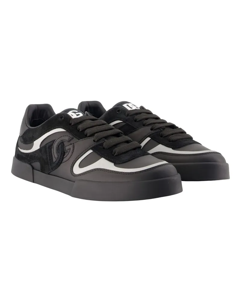 Dolce & Gabbana Men's Portofino Custom Sneakers -  Leather Black Calfskin Shoes Black