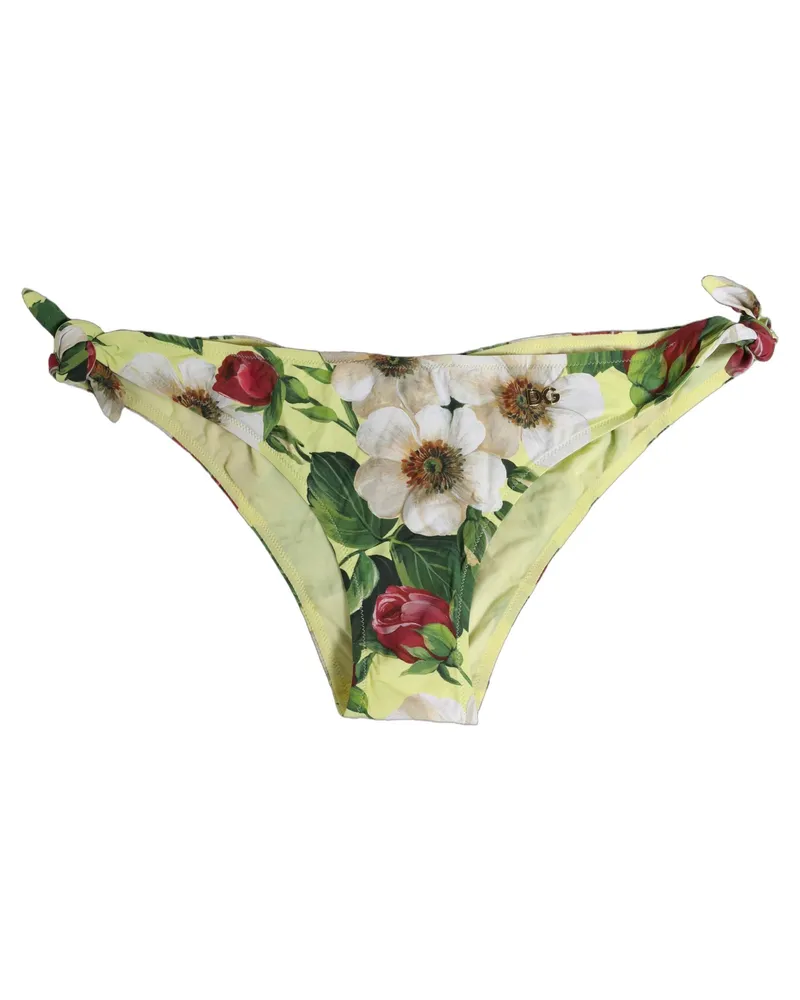 Dolce & Gabbana Women Yellow Floral Print Nylon Beachwear Bikini Bottom Elastane Clothing Yellow