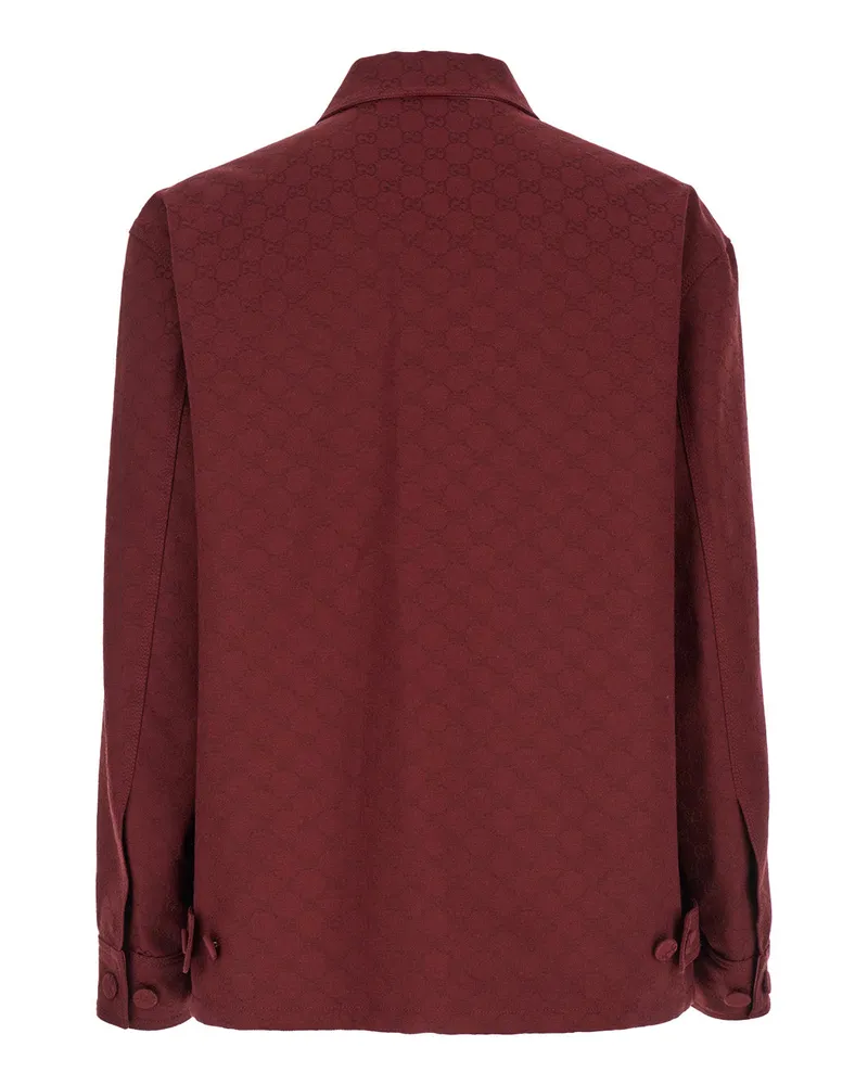 Gucci Men's Bordeaux Jacket With Gg Motif Cotton Blend Coat Bordeaux