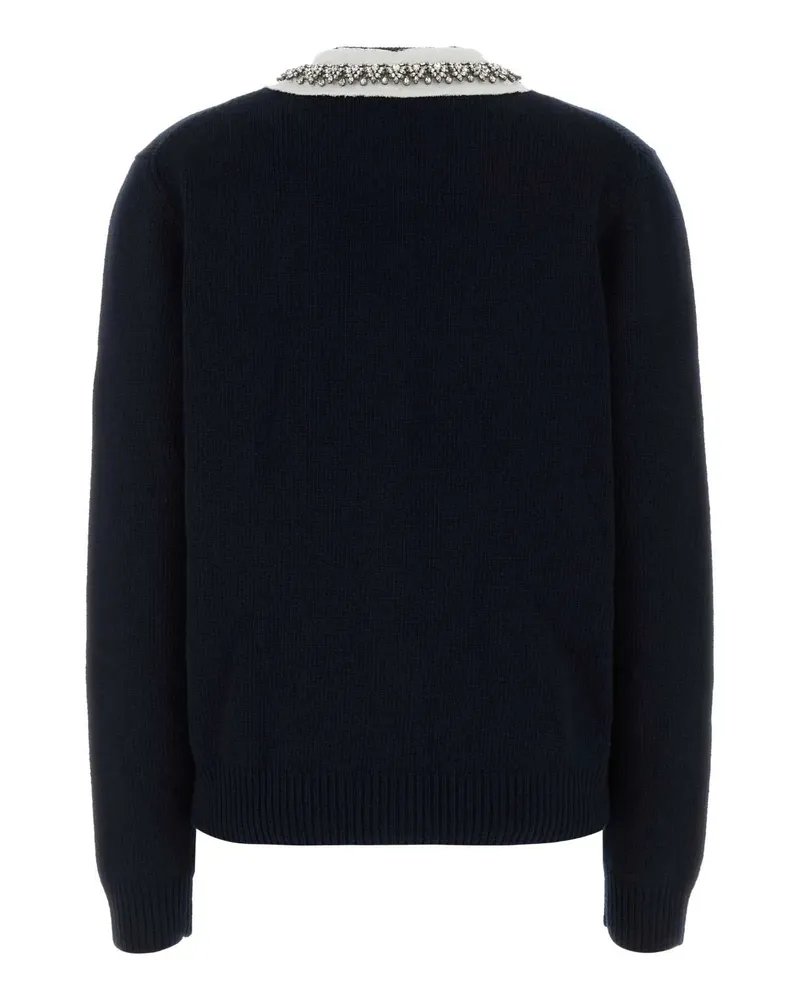 Prada Crystal-Collar Wool Blend Cardigan — Navy Navy
