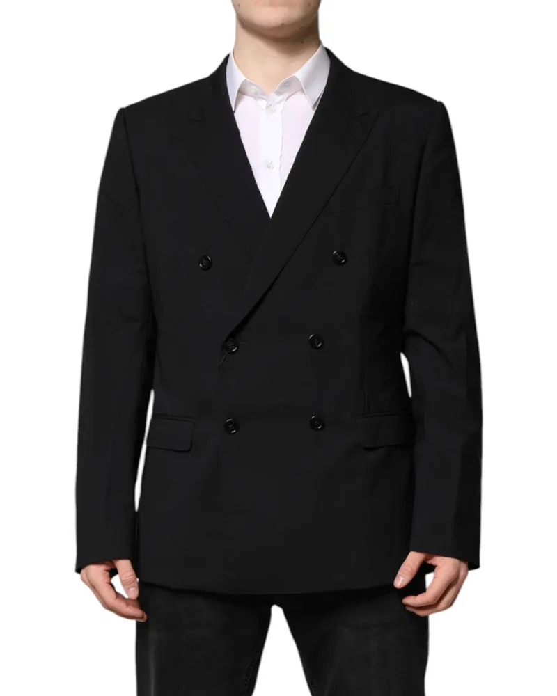 Dolce & Gabbana Men's Black Martini Double Breasted Suit Jacket Virgin Wool Elastane Black